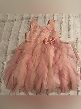 Jona Michelle Pink Layered Tulle Floral Embroidered Party Dress
